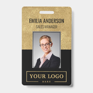 Custom Business Logo Basic Employee Photo Gold ID Badge