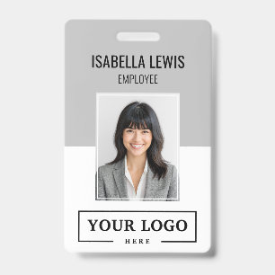 Custom Business Logo Basic Employee Photo Grey ID Badge