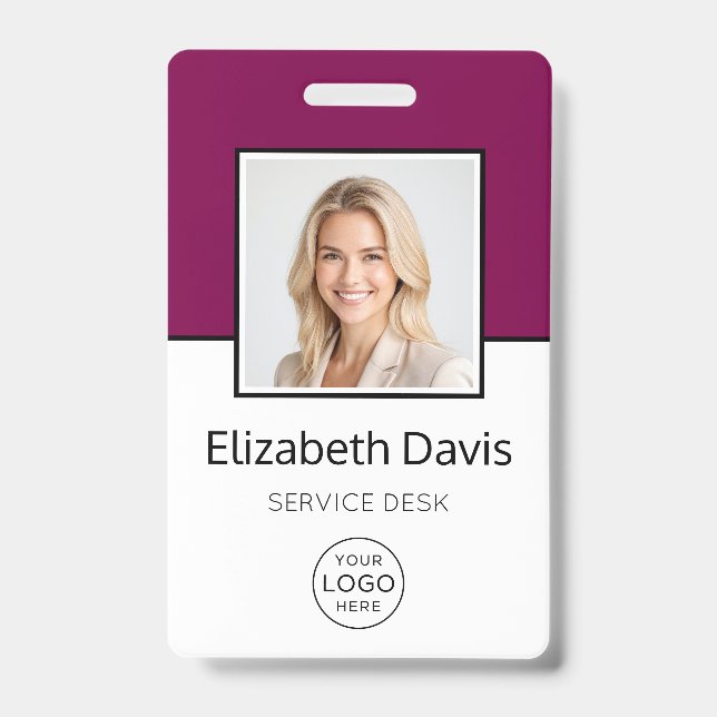 Custom Business Logo Basic Employee Photo ID Badge (Front)