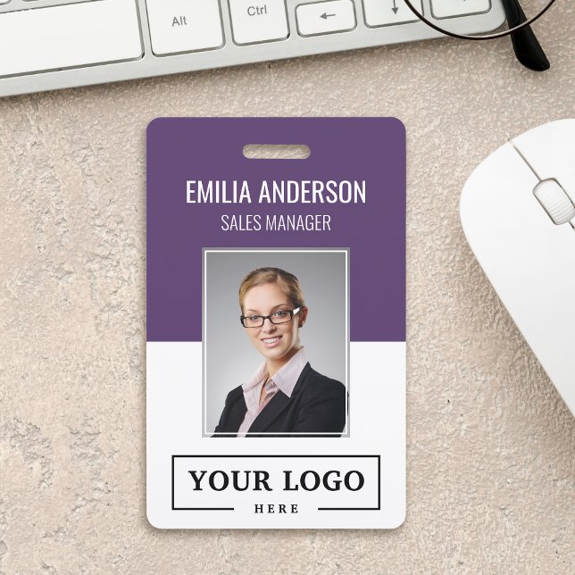 Custom Business Logo Basic Employee Photo Purple ID Badge (Creator Uploaded)