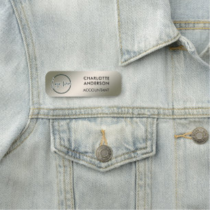 Custom Business Logo Basic Employee Silver  Staff  Name Tag