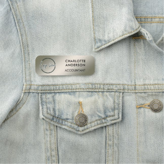 Custom Business Logo Basic Employee Silver  Staff  Name Tag