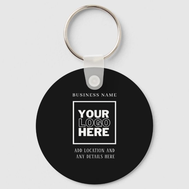 Custom Business Logo Black and White Branded Key Ring (Front)