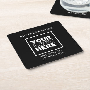 Custom Business Logo Black and White Branded Square Paper Coaster