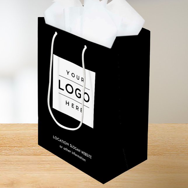 Custom Business Logo Black Branded Shopping Medium Gift Bag (Creator Uploaded)
