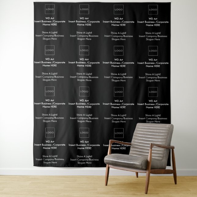 Custom Business Logo Black, White Simple Pattern Tapestry (In Situ)