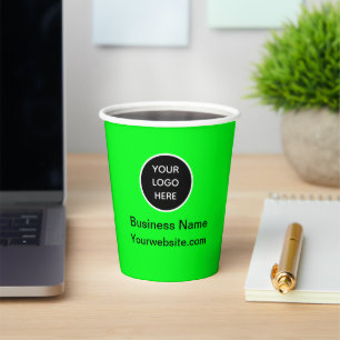 Custom Business Logo Branded Neon Green Paper Cups