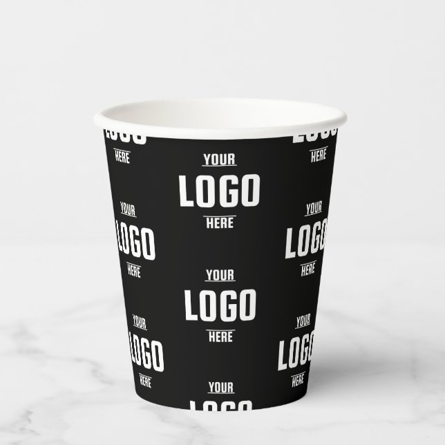 Custom Business Logo Branded Paper Cups – Black  (Front)