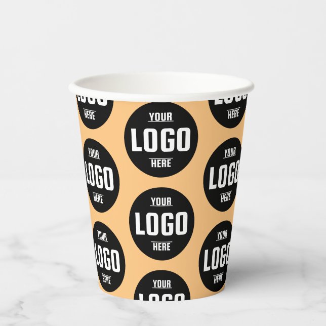 Custom Business Logo Branded Paper Cups – Orange  (Front)