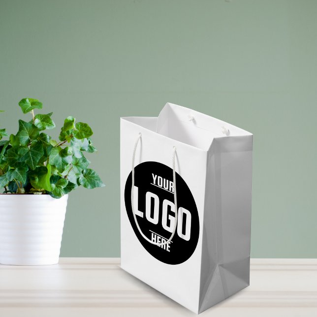 Custom Business Logo Branded – White  Medium Gift Bag (Custom Business Logo Branded –White Medium Gift Bag)