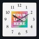 Custom Business Logo, Business Company  Square Wall Clock<br><div class="desc">Add your custom business corporate logo to create a unique wall clock. Makes a great promotional giveaway or corporate gift for customers,  vendors,  employees or other special people. Choose from different clock shapes and sizes. No minimum quantity,  no setup fees.</div>