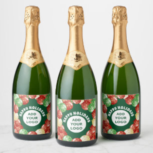 Custom Business Logo Christmas Balloons Green Sparkling Wine Label