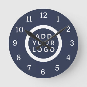 Custom Business Logo Company Branded Promo Blue Round Clock