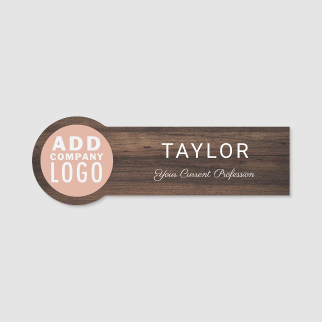 Custom Business Logo Company Employee Rustic Name Tag (Front)