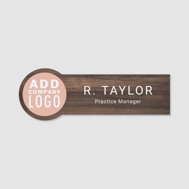 Custom Business Logo Company Manager Rustic Name Tag (Front)