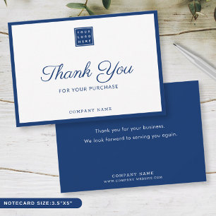 Custom Business Logo Company Name Blue Thank You Card