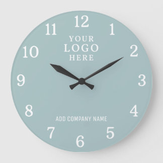 Custom Business Logo Company Name Seafoam Blue Large Clock