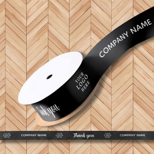 Custom Business Logo Company Name Thank You Black Satin Ribbon