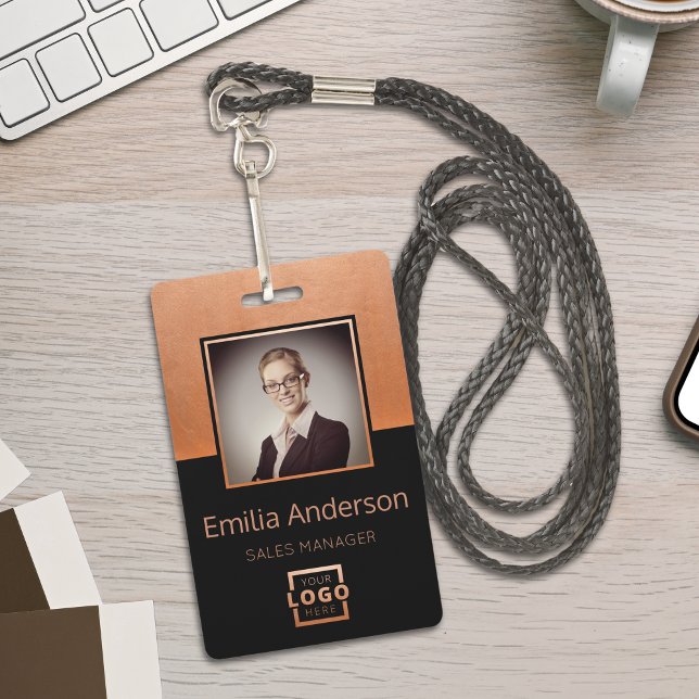 Custom Business Logo Copper Barcode Employee Photo ID Badge (Creator Uploaded)
