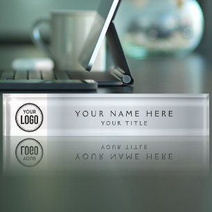 Custom Business Logo Elegant Gradient Silver Nameplate