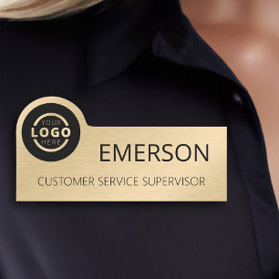 Custom Business Logo Employee Name Metallic Gold Name Tag