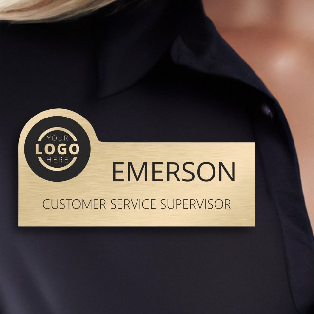 Custom Business Logo Employee Name Metallic Gold Tag (Creator Uploaded)