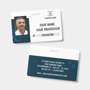 Custom Business Logo Employee Photo Blue ID Badge