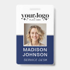 Custom Business Logo Employee Photo Blue ID Badge