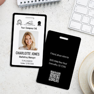 Custom Business Logo Employee QR Code Black ID ID Badge