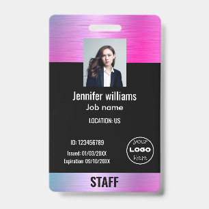Custom Business Logo Glam  Purple & Black Photo ID Badge