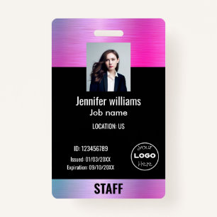 Custom Business Logo Glam  Purple & Black Photo ID ID Badge