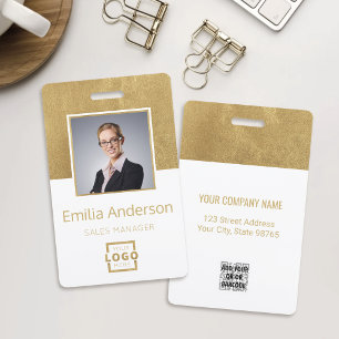 Custom Business Logo Gold Barcode Employee Photo ID Badge