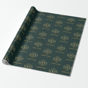 Custom Business Logo Gold & Dark Green Promotional Wrapping Paper