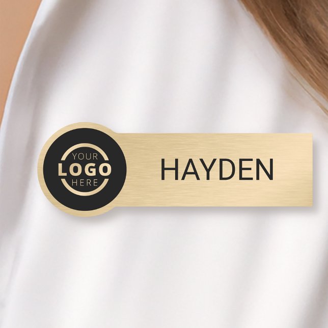 Custom Business Logo Gold Employee Staff Name Tag (Creator Uploaded)