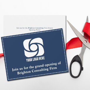 Custom Business Logo Grand Opening Navy Blue Announcement