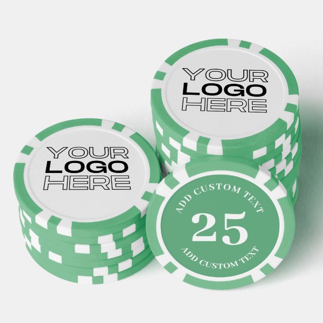 Custom Business Logo Green 25 Value Game Poker Chips (Stack)