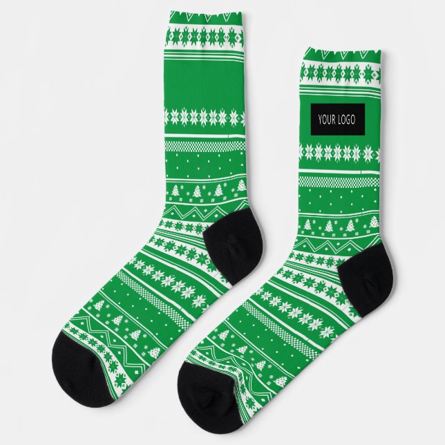Custom Business Logo Green Christmas Pattern Socks (Left)