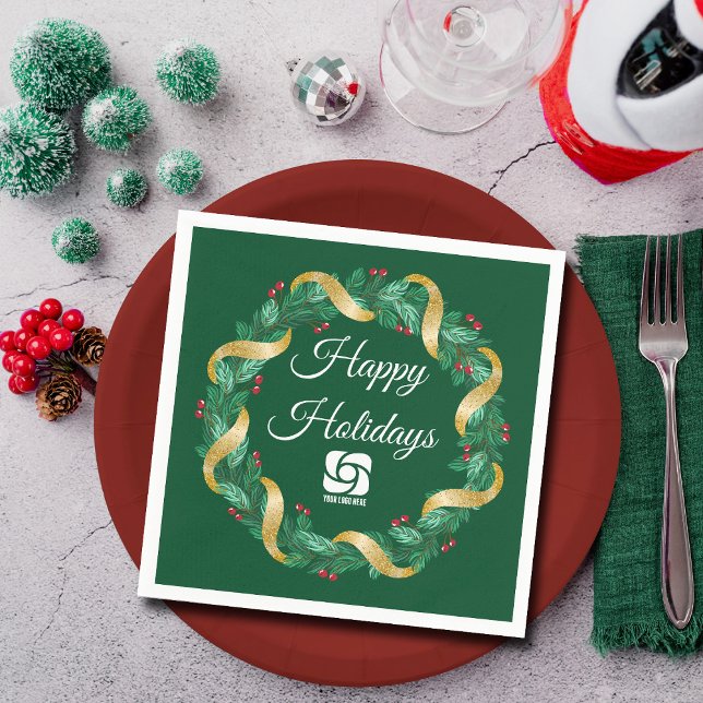 Custom Business Logo Green Christmas Wreath Napkin (Creator Uploaded)
