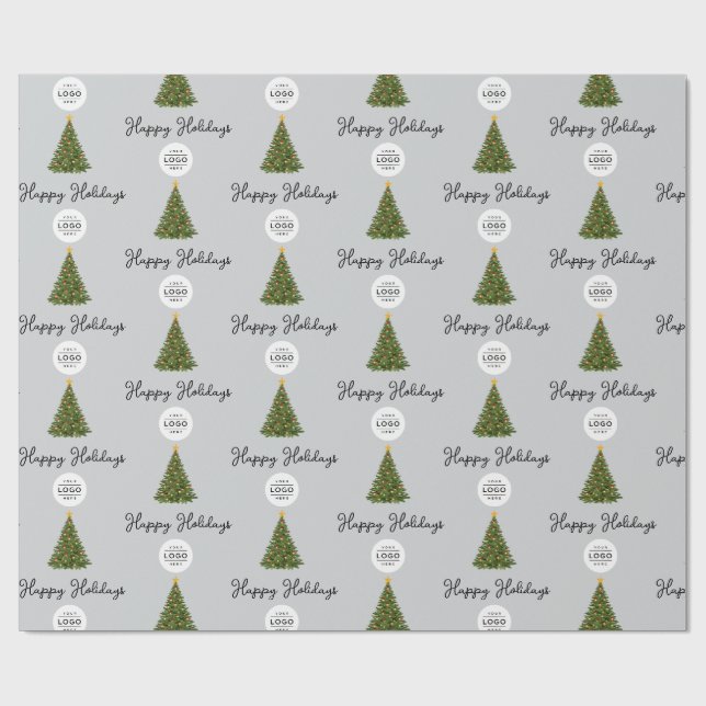 Custom Business Logo Happy Holidays Wrapping Paper (Flat)