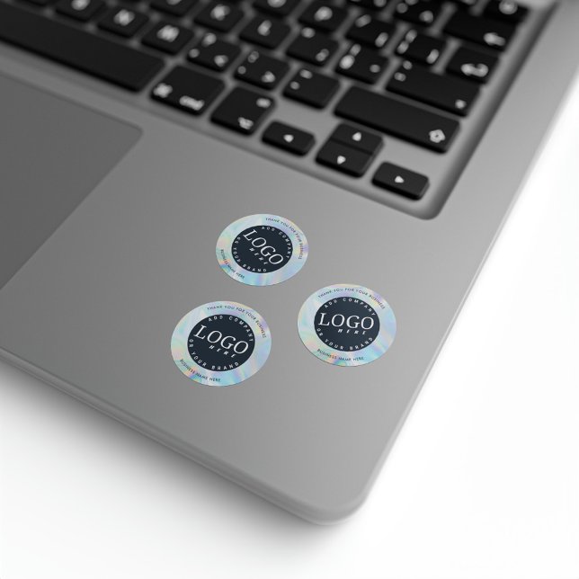 Custom Business Logo Holographic Elegant Classic Round Sticker (Business Logo Holographic Round Stickers)