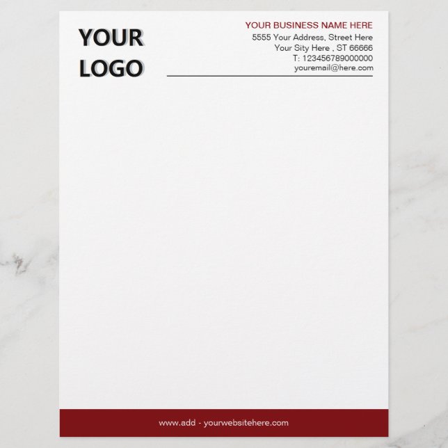 Custom Business Logo Info Letterhead - Your Colour (Front)