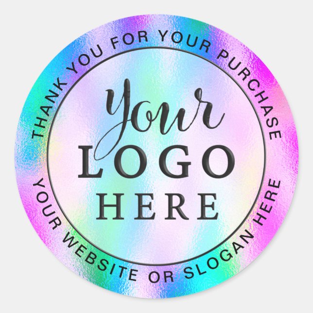 Custom Business Logo Iridescent Holographic Classic Round Sticker (Front)
