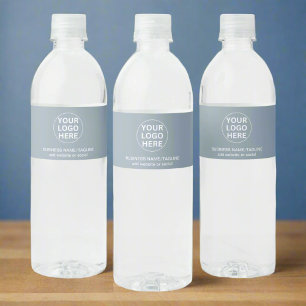 Custom Business Logo l Dusty Blue Event Promo Water Bottle Label