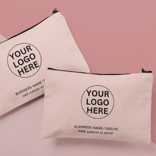 Custom Business Logo l Promotional Blush Pink Accessory Pouch