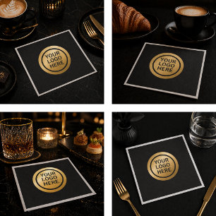 Custom Business Logo Luxury Black and Gold Paper  Napkin