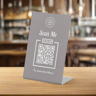 Custom Business Logo Menu Grey QR Code Pedestal Sign
