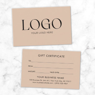 Custom Business Logo Minimalist Gift Certificate