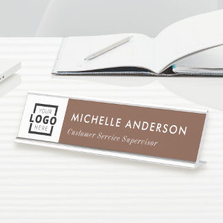 Custom Business Logo Modern Employee Brown Desk Name Plate