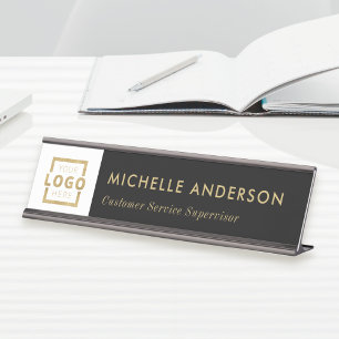 Custom Business Logo Modern Employee Gold Desk Name Plate