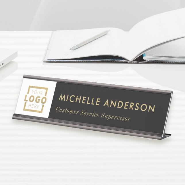 Custom Business Logo Modern Employee Gold Desk Name Plate (Creator Uploaded)